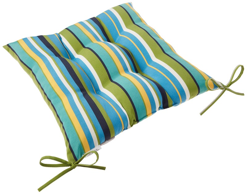 Pillow Perfect Stripe Indoor/Outdoor Chair Seat Cushion with Ties, Tufted, Weather, and Fade Resistant, 18.5" x 19", Blue/Green Topanga, 2 Count - Image 2